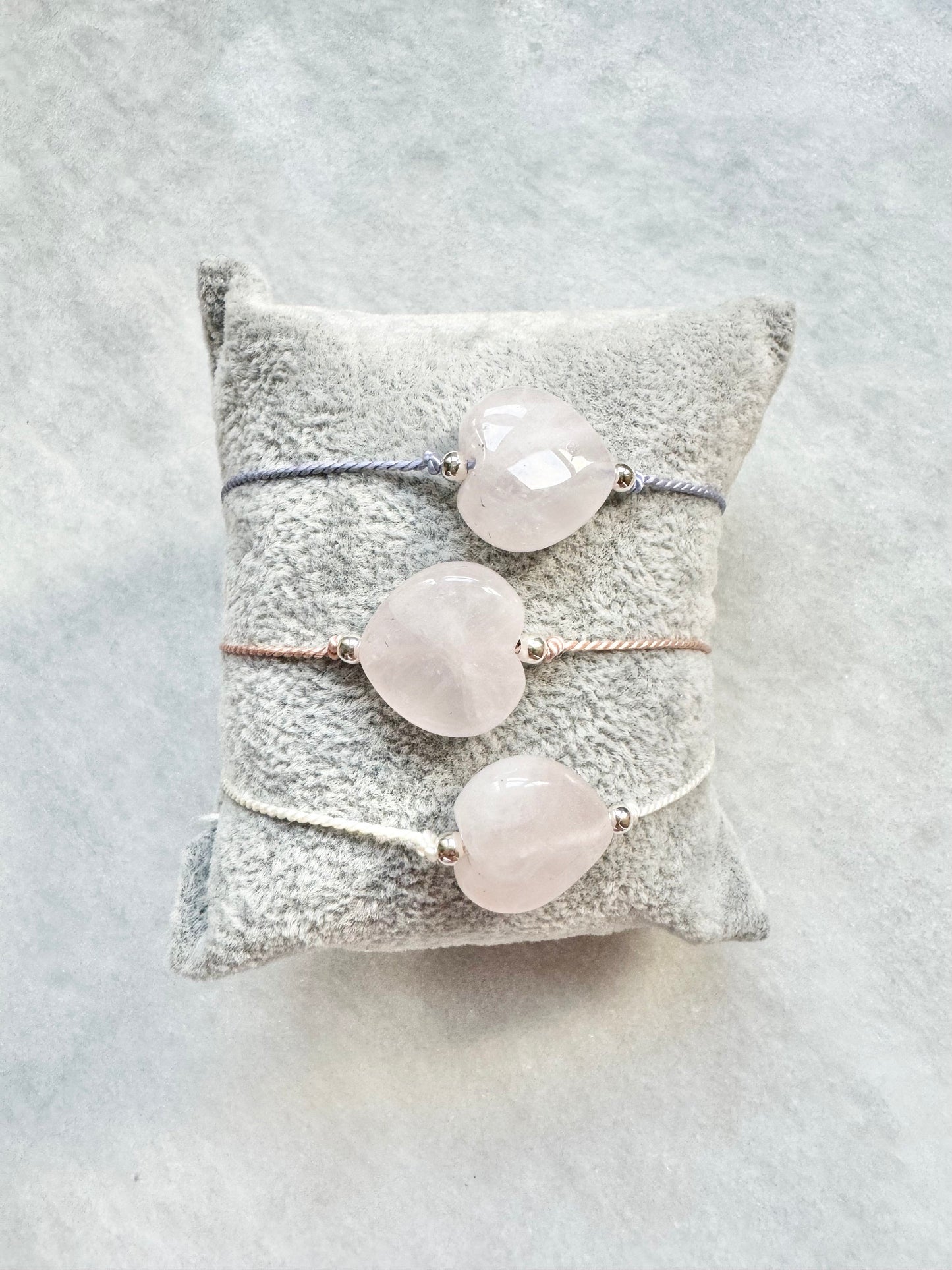 Rose Quartz Heart Silk Thread Bracelet