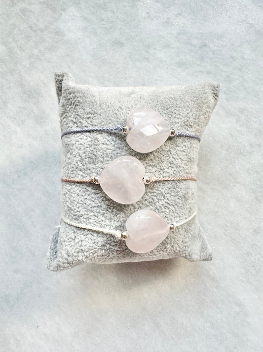 Rose Quartz Heart Silk Thread Bracelet