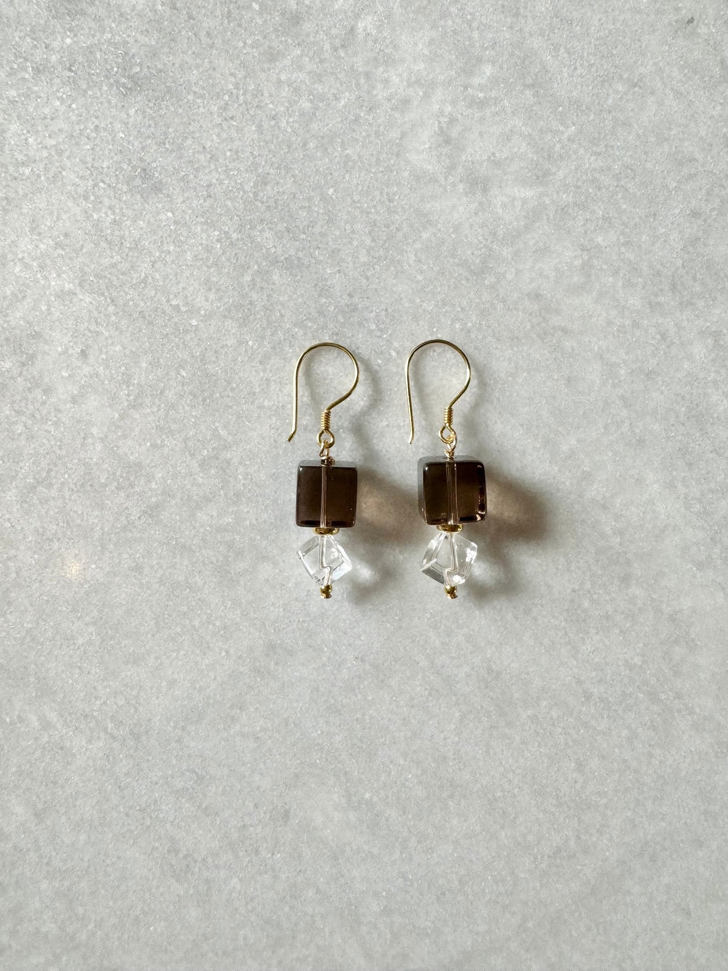 Gold Vermeil Smoky & Clear Quartz Drop Earrings