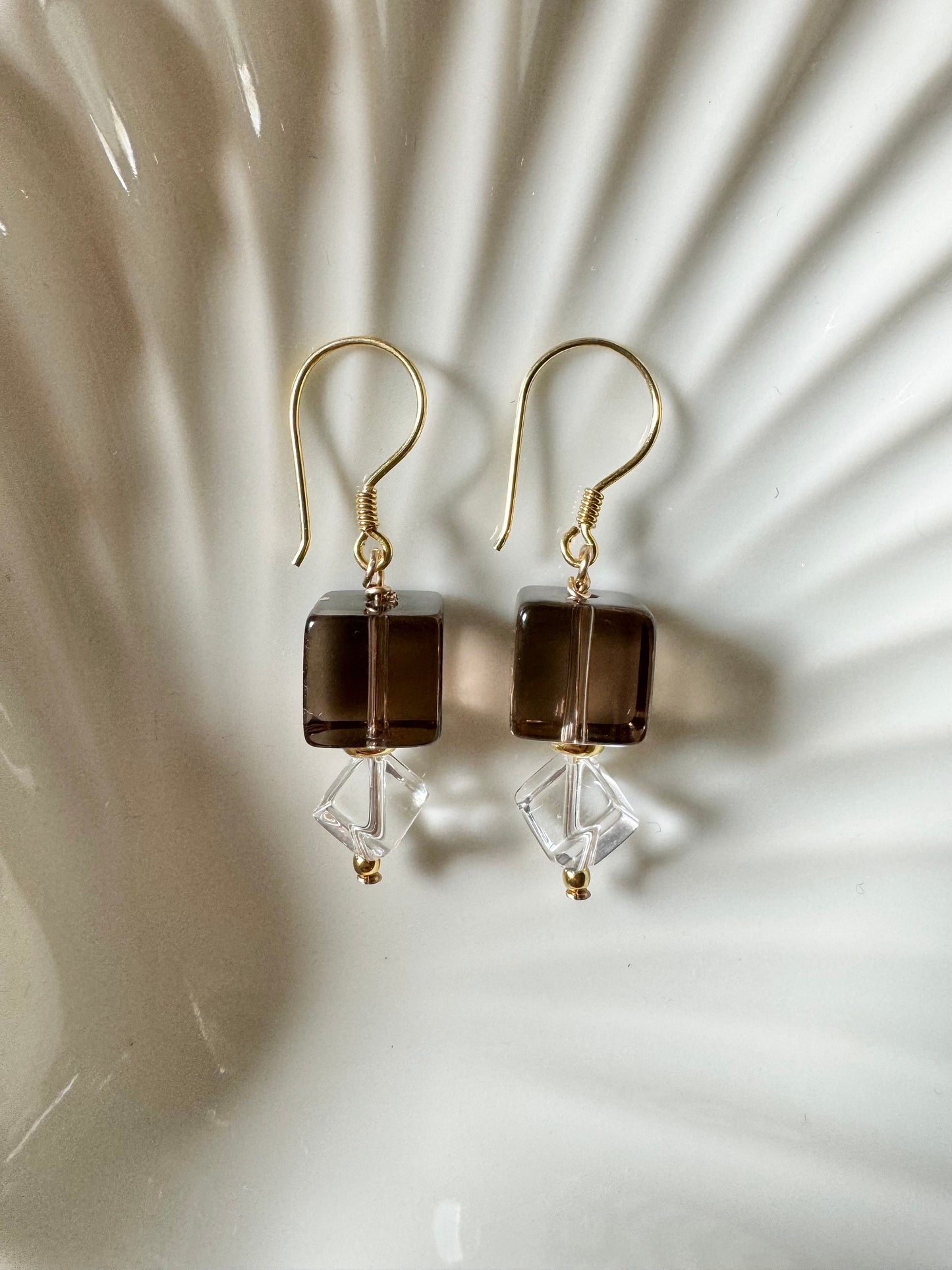 Gold Vermeil Smoky & Clear Quartz Drop Earrings