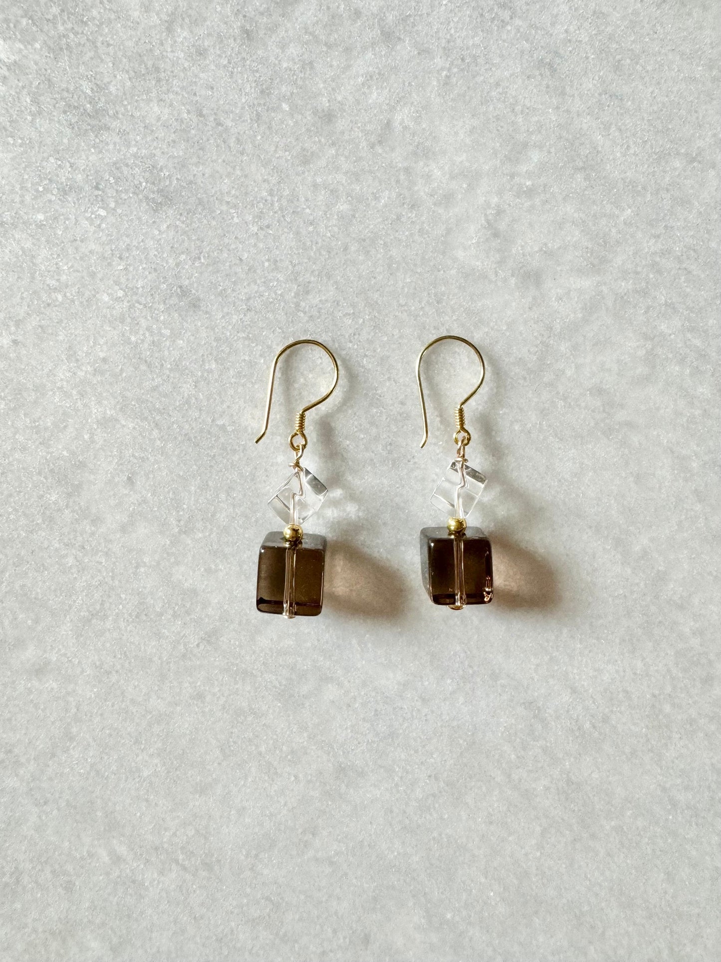 Gold Vermeil Smoky Quartz & Rock Crystal Drop Earring