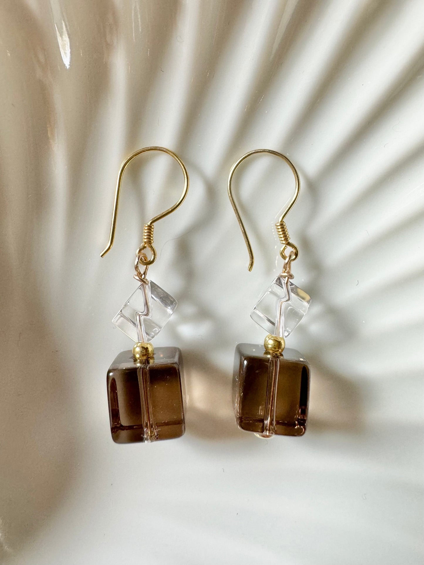 Gold Vermeil Smoky Quartz & Rock Crystal Drop Earring